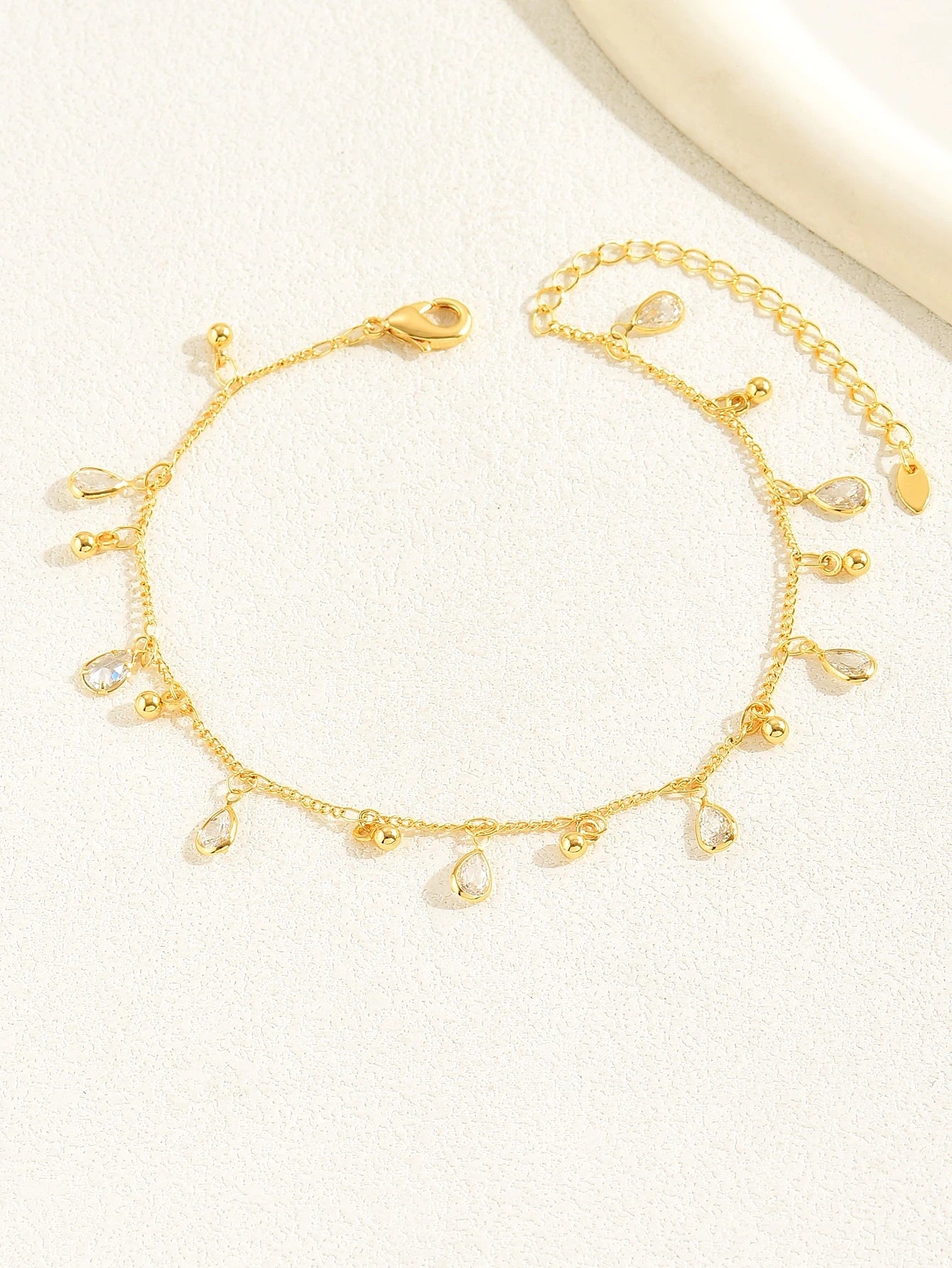 1pc Bohemian Beach Style Waterdrop Cubic Zirconia Decor Ankle Chain For Women, Vacation Dating Gift