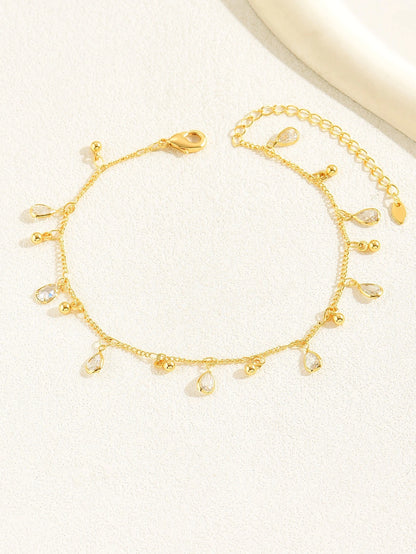 1pc Bohemian Beach Style Waterdrop Cubic Zirconia Decor Ankle Chain For Women, Vacation Dating Gift
