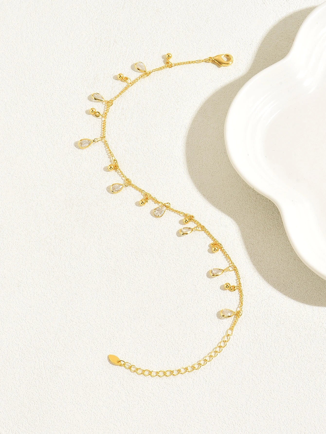 1pc Bohemian Beach Style Waterdrop Cubic Zirconia Decor Ankle Chain For Women, Vacation Dating Gift