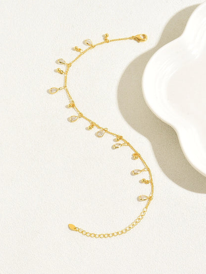 1pc Bohemian Beach Style Waterdrop Cubic Zirconia Decor Ankle Chain For Women, Vacation Dating Gift