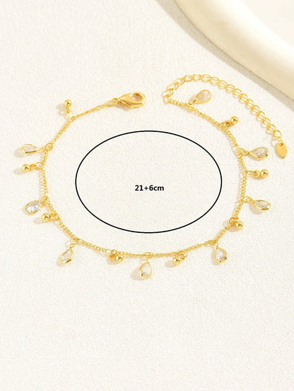 1pc Bohemian Beach Style Waterdrop Cubic Zirconia Decor Ankle Chain For Women, Vacation Dating Gift