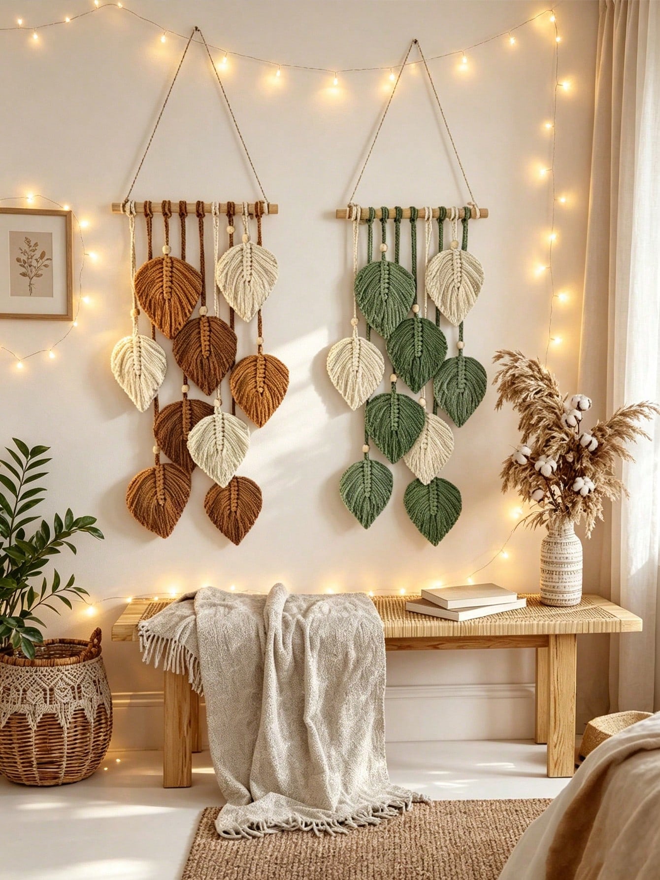 1pc Bohemian Style Tassel Wall Hanging, Unique Leaf Hanging Decoration, Handmade Woven Tassel Wooden Bead Pendant, Creative And Beautiful, Suitable For Wedding, Birthday, Back To School, Graduation Gi