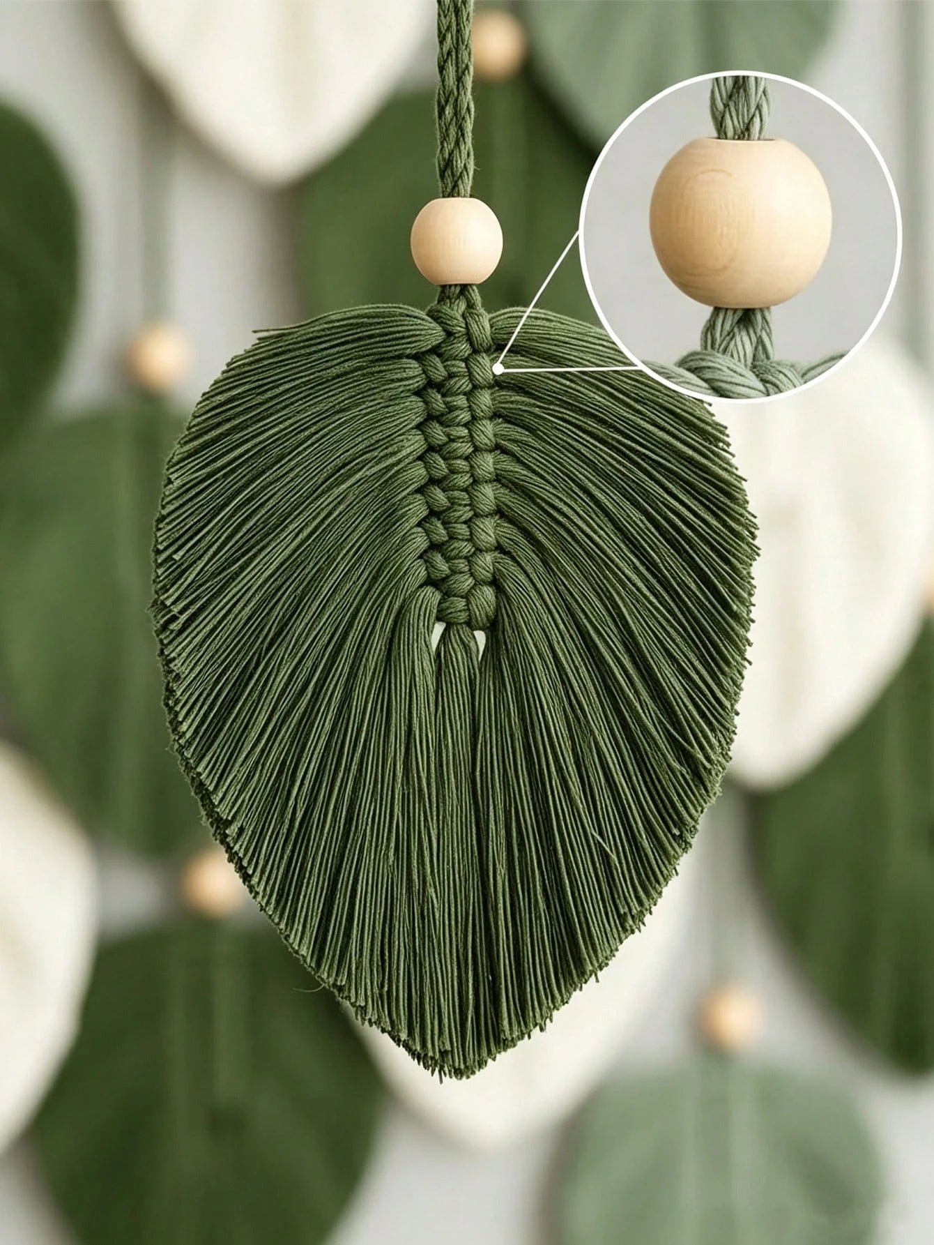 1pc Bohemian Style Tassel Wall Hanging, Unique Leaf Hanging Decoration, Handmade Woven Tassel Wooden Bead Pendant, Creative And Beautiful, Suitable For Wedding, Birthday, Back To School, Graduation Gi