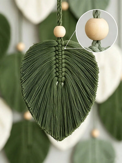 1pc Bohemian Style Tassel Wall Hanging, Unique Leaf Hanging Decoration, Handmade Woven Tassel Wooden Bead Pendant, Creative And Beautiful, Suitable For Wedding, Birthday, Back To School, Graduation Gi