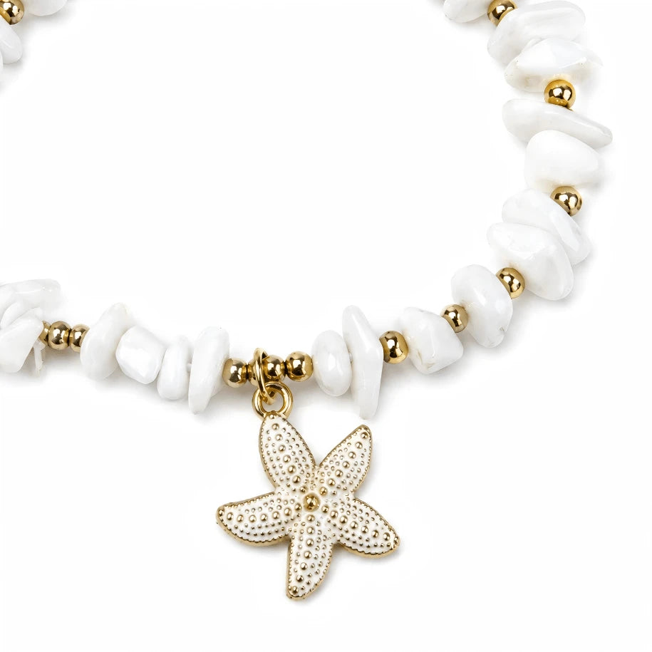1pc Bohemian Vintage Elegant Exquisite Crushed Stone Oil-Drip Starfish Pendant Anklet, Suitable For Women's Daily Casual, Travel, Banquet, Music Festival, Party, Beach Vacation Wear (Crushed Stone Bea
