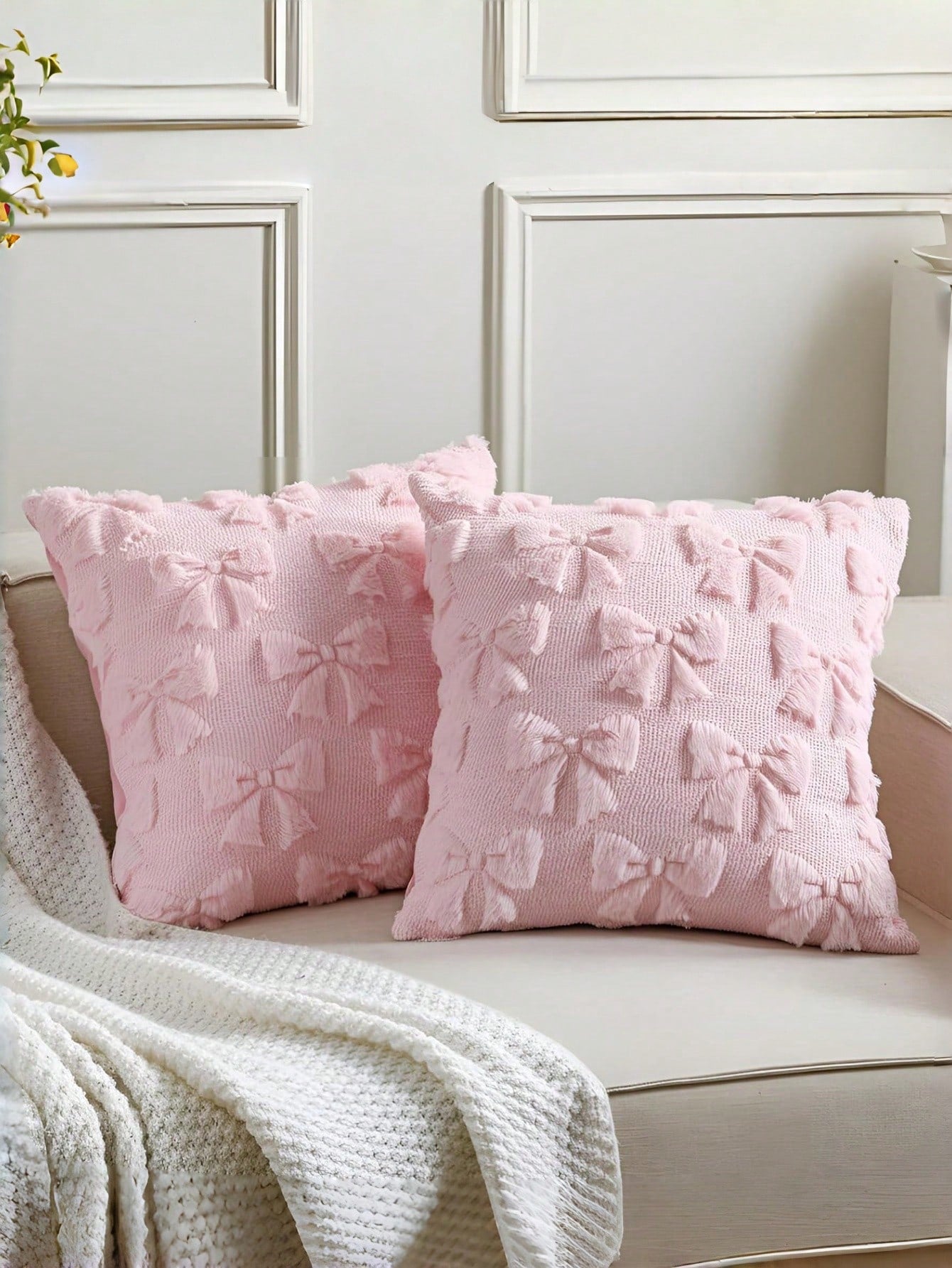 1pc Bow Decorative Pillow Cover, Cute Fluffy Soft Bow Decor Plush Pillow Case, Suitable For Bed, Sofa, Lounge Chair, Ideal For Room Decor, Valentine's Day, Autumn/Winter