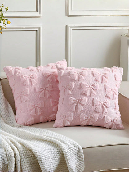 1pc Bow Decorative Pillow Cover, Cute Fluffy Soft Bow Decor Plush Pillow Case, Suitable For Bed, Sofa, Lounge Chair, Ideal For Room Decor, Valentine's Day, Autumn/Winter