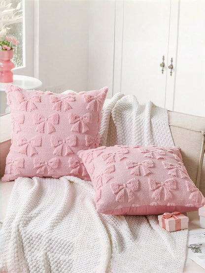 1pc Bow Decorative Pillow Cover, Cute Fluffy Soft Bow Decor Plush Pillow Case, Suitable For Bed, Sofa, Lounge Chair, Ideal For Room Decor, Valentine's Day, Autumn/Winter