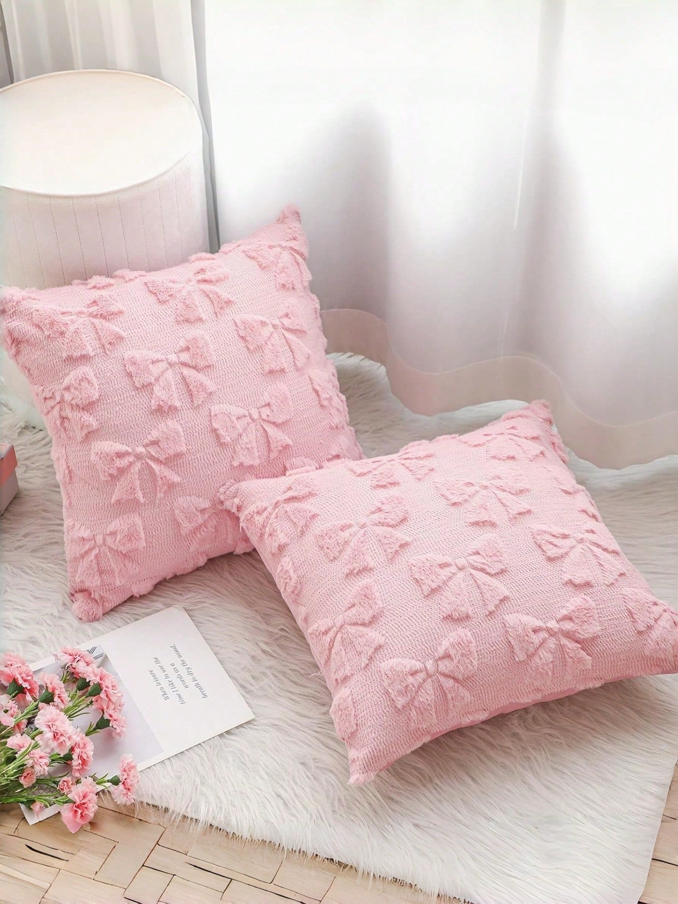 1pc Bow Decorative Pillow Cover, Cute Fluffy Soft Bow Decor Plush Pillow Case, Suitable For Bed, Sofa, Lounge Chair, Ideal For Room Decor, Valentine's Day, Autumn/Winter
