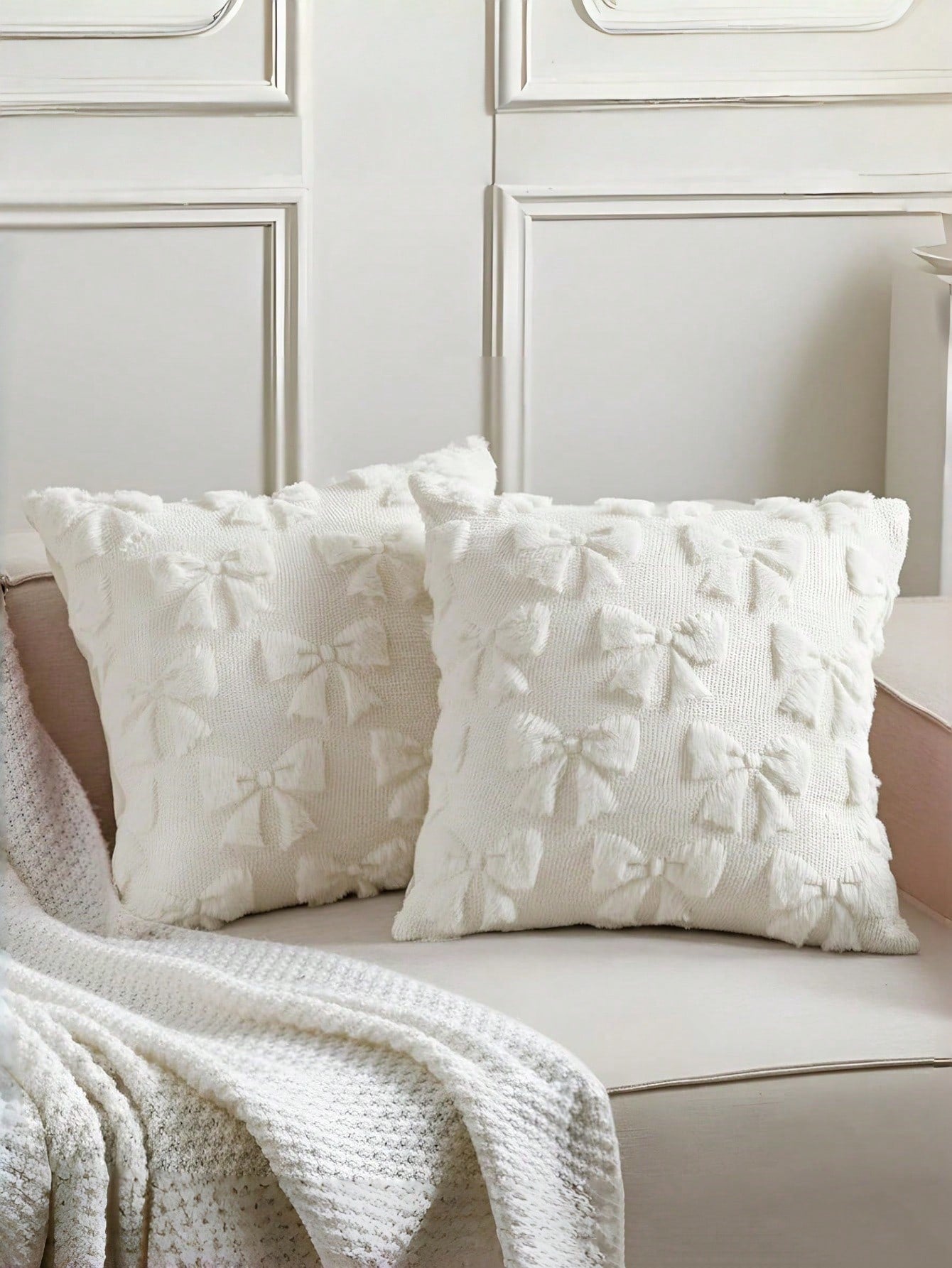 1pc Bow Decorative Pillow Cover, Cute Fluffy Soft Bow Decor Plush Pillow Case, Suitable For Bed, Sofa, Lounge Chair, Ideal For Room Decor, Valentine's Day, Autumn/Winter