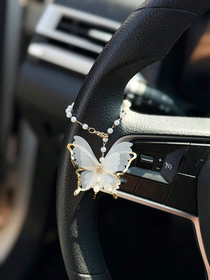 1pc Butterfly Shaped Car Steering Wheel Hanging Decor, Car Interior Accessory
