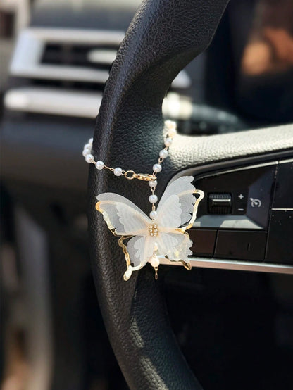1pc Butterfly Shaped Car Steering Wheel Hanging Decor, Car Interior Accessory