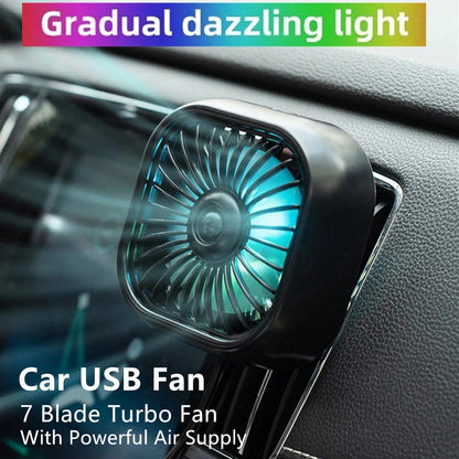 1pc Car Air Vent Cooling Fan, USB Powered Strong 7-Blade Turbine Fan With Gradient Color Atmosphere Light, Low Noise Multi-Function Mini Car Interior Cooling Fan