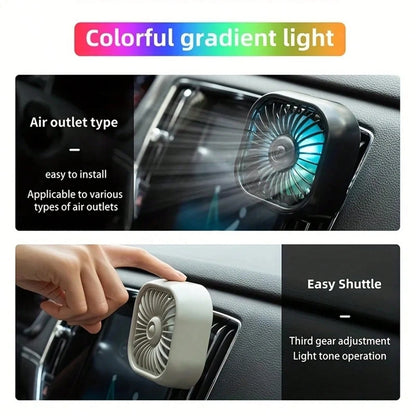 1pc Car Air Vent Cooling Fan, USB Powered Strong 7-Blade Turbine Fan With Gradient Color Atmosphere Light, Low Noise Multi-Function Mini Car Interior Cooling Fan