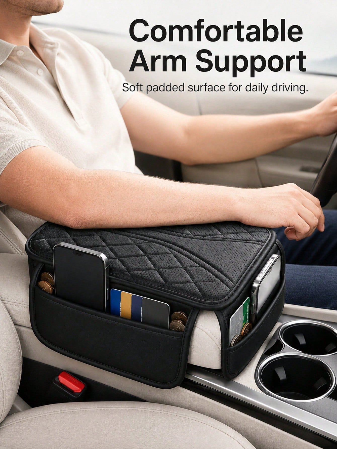 1pc Car Armrest Cover,Extra Storage Pouch Dirt-Resistant Car Center Console Cover For Ride Hailing Padded Auto Armrest Box Cushion Ideal For Family Trips Versatile Car Armrest Cover Car InteriorAccess