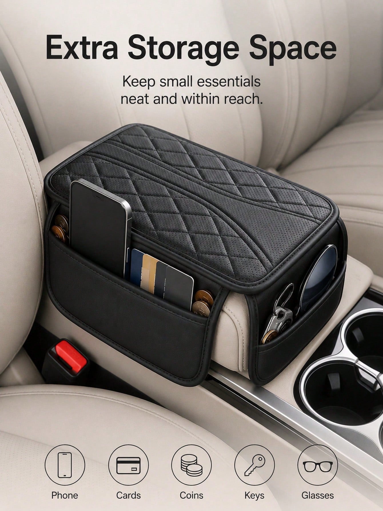 1pc Car Armrest Cover,Extra Storage Pouch Dirt-Resistant Car Center Console Cover For Ride Hailing Padded Auto Armrest Box Cushion Ideal For Family Trips Versatile Car Armrest Cover Car InteriorAccess