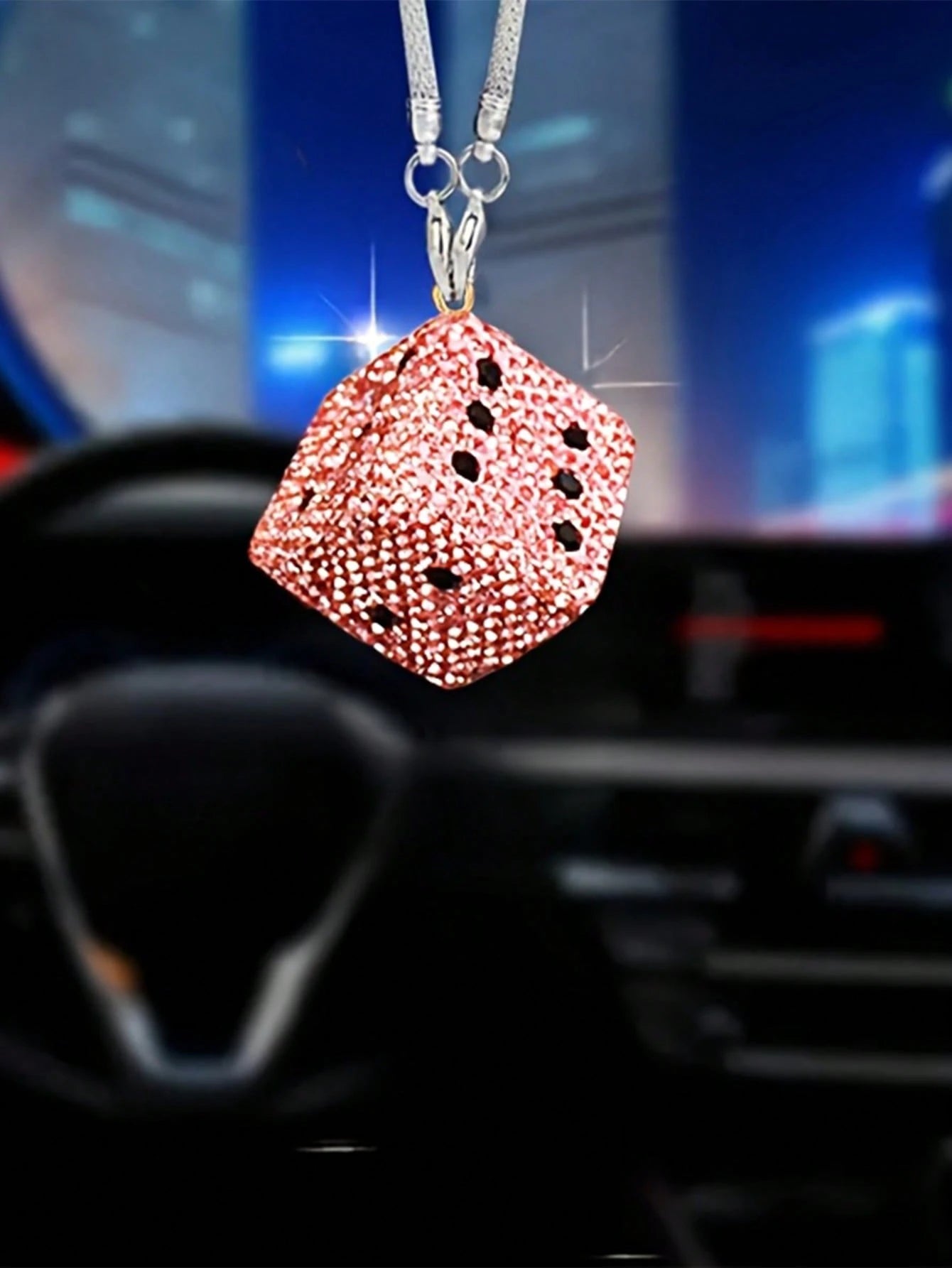 1pc Car Interior Pendant With Diamond Dice Car Rearview Mirror Decoration Car Interior Pendant