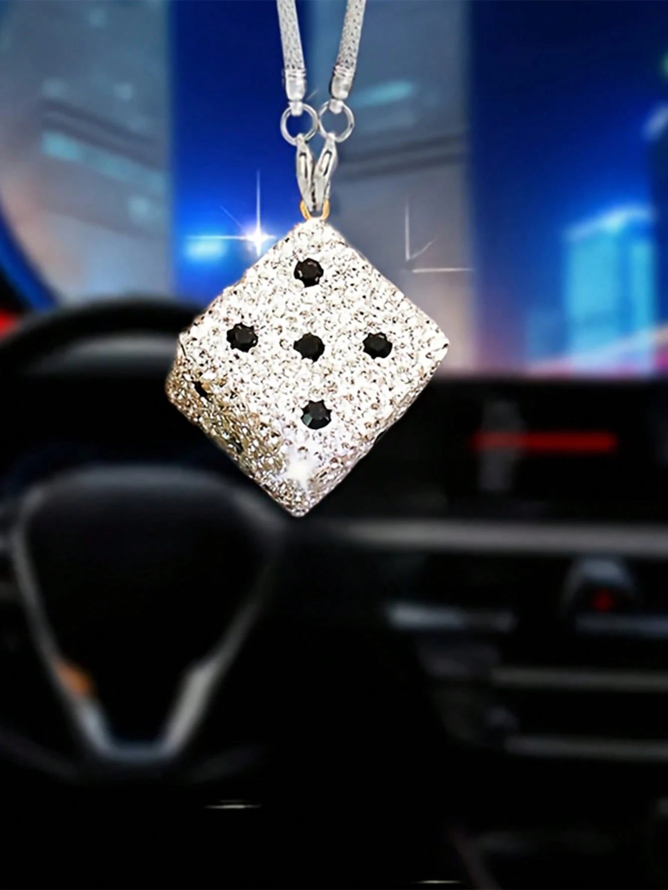 1pc Car Interior Pendant With Diamond Dice Car Rearview Mirror Decoration Car Interior Pendant