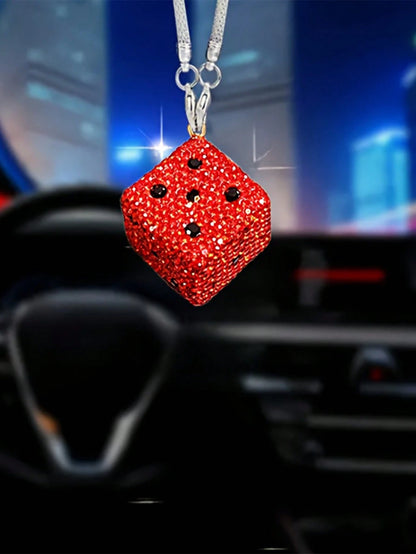1pc Car Interior Pendant With Diamond Dice Car Rearview Mirror Decoration Car Interior Pendant