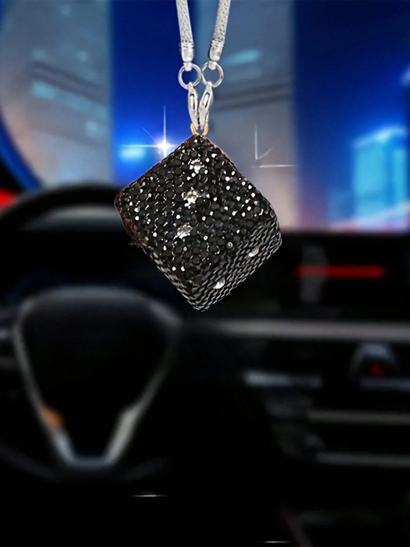 1pc Car Interior Pendant With Diamond Dice Car Rearview Mirror Decoration Car Interior Pendant