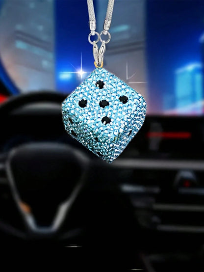1pc Car Interior Pendant With Diamond Dice Car Rearview Mirror Decoration Car Interior Pendant