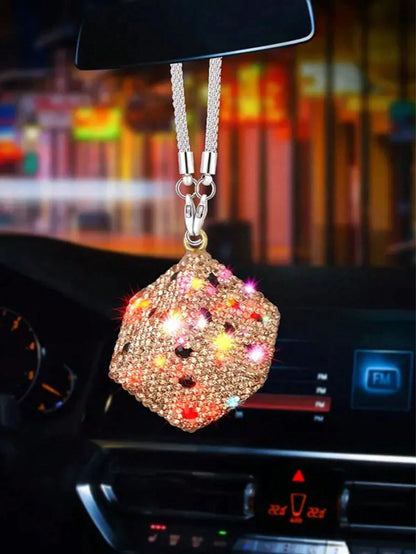 1pc Car Interior Pendant With Diamond Dice Car Rearview Mirror Decoration Car Interior Pendant
