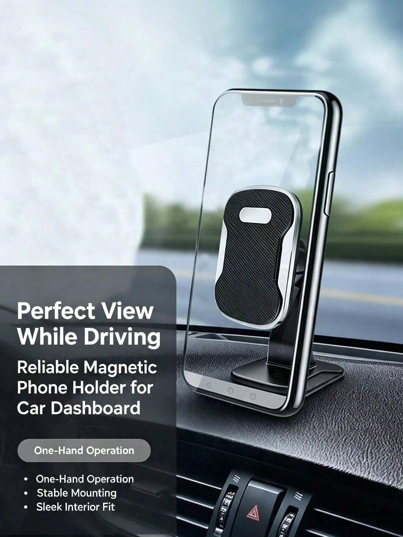 1pc Car Magnetic Phone Holder, Suitable For Center Console, Universal Type, Multi-Function Magnetic Adhesive Phone Mount, Dashboard Navigation Phone Holder