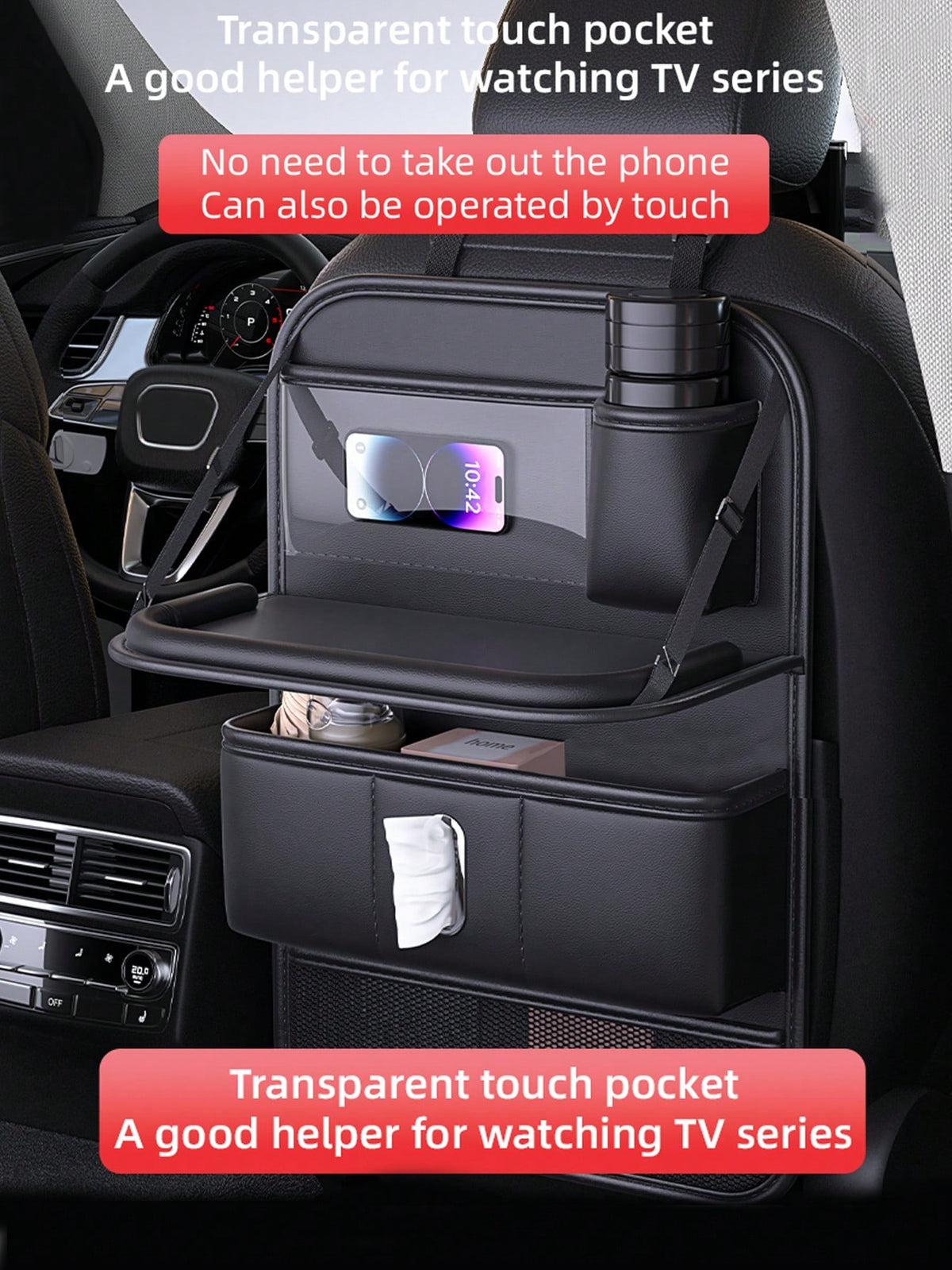 1pc Car Seat Back Organizer Bag, Car Storage Hanging Bag With Backseat Tray