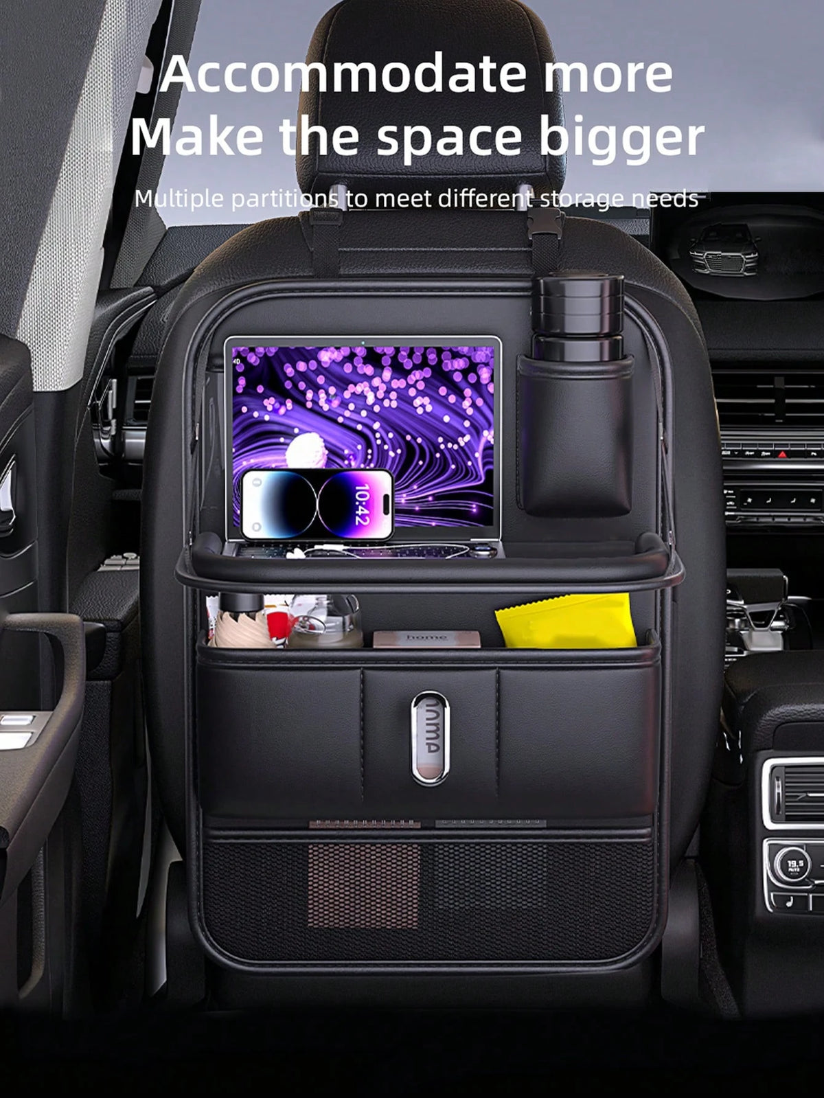 1pc Car Seat Back Organizer Bag, Car Storage Hanging Bag With Backseat Tray