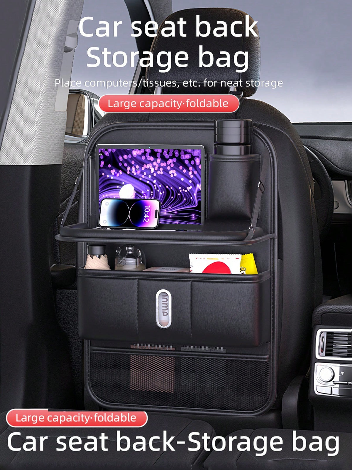 1pc Car Seat Back Organizer Bag, Car Storage Hanging Bag With Backseat Tray
