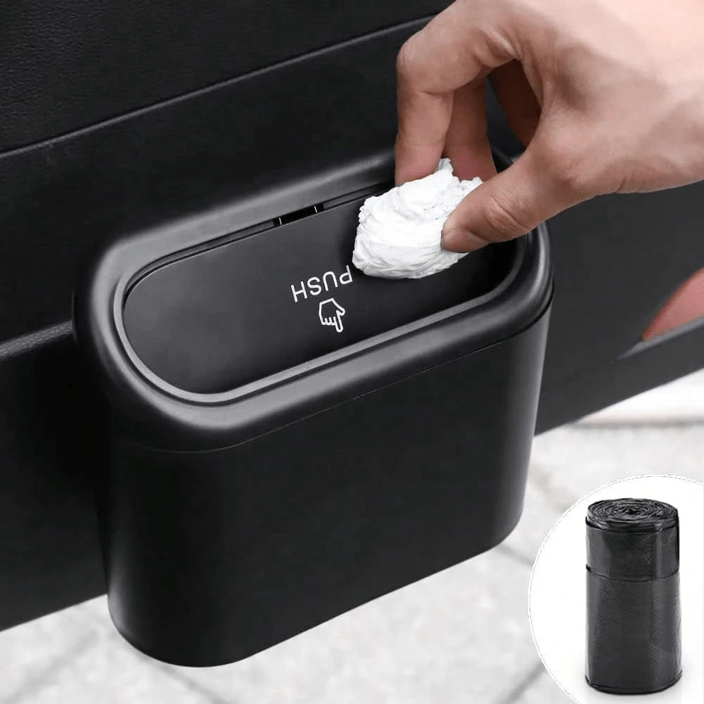 1pc Car Trash Can With Lid, Universal Mini Leak-Proof Garbage Bin Storage Bucket For Front And Rear Seats, Car Accessories, Suitable For Car, Office, Bedroom, Home (Black)