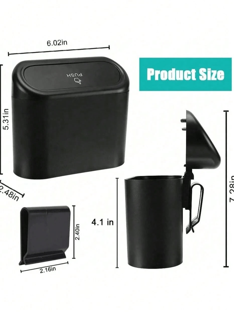 1pc Car Trash Can With Lid, Universal Mini Leak-Proof Garbage Bin Storage Bucket For Front And Rear Seats, Car Accessories, Suitable For Car, Office, Bedroom, Home (Black)