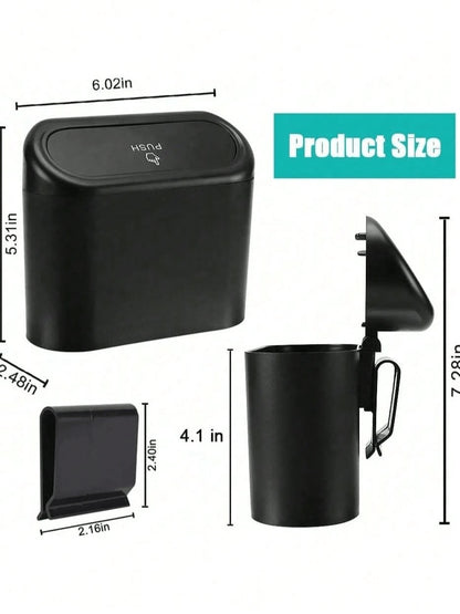 1pc Car Trash Can With Lid, Universal Mini Leak-Proof Garbage Bin Storage Bucket For Front And Rear Seats, Car Accessories, Suitable For Car, Office, Bedroom, Home (Black)
