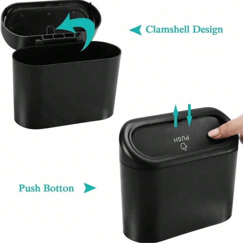 1pc Car Trash Can With Lid, Universal Mini Leak-Proof Garbage Bin Storage Bucket For Front And Rear Seats, Car Accessories, Suitable For Car, Office, Bedroom, Home (Black)