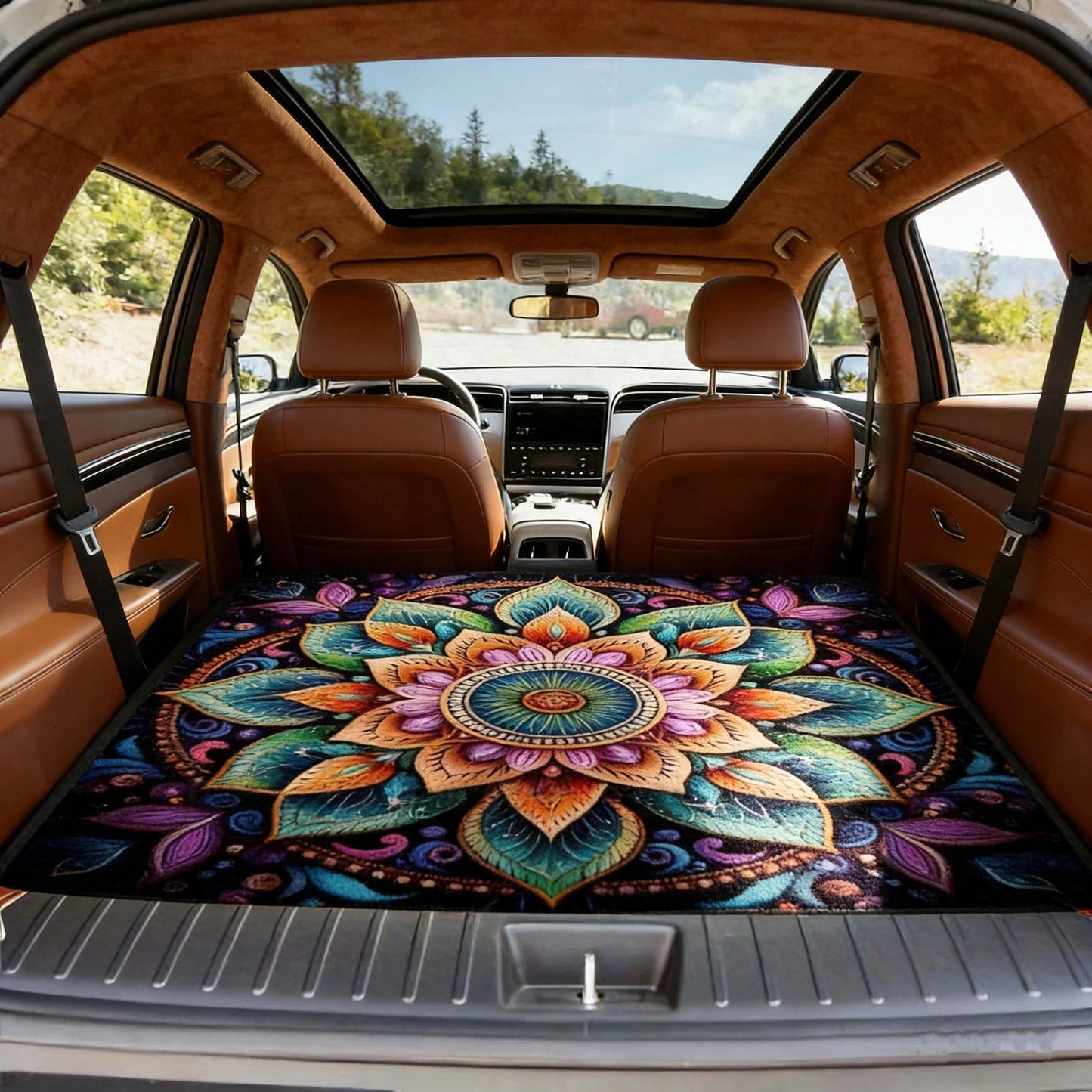1pc Car Trunk Mat, Non-Slip, Wear-Resistant, Washable, Colorful Mandala Print Design, Universal, Car Interior Accessory. Gift For Friends And Family, Heat-Resistant, Summer Road Trips, Outdoor Camping