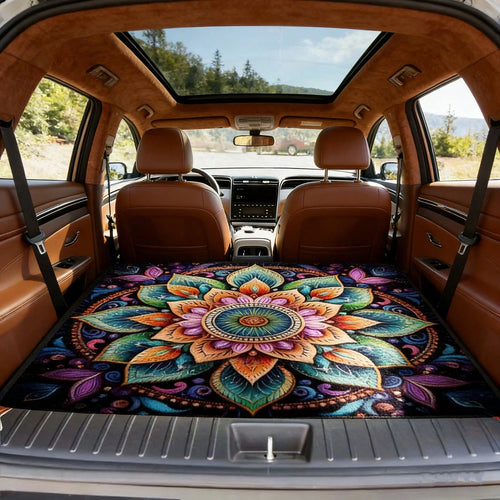 1pc Car Trunk Mat, Non-Slip, Wear-Resistant, Washable, Colorful Mandala Print Design, Universal, Car Interior Accessory. Gift For Friends And Family, Heat-Resistant, Summer Road Trips, Outdoor Camping