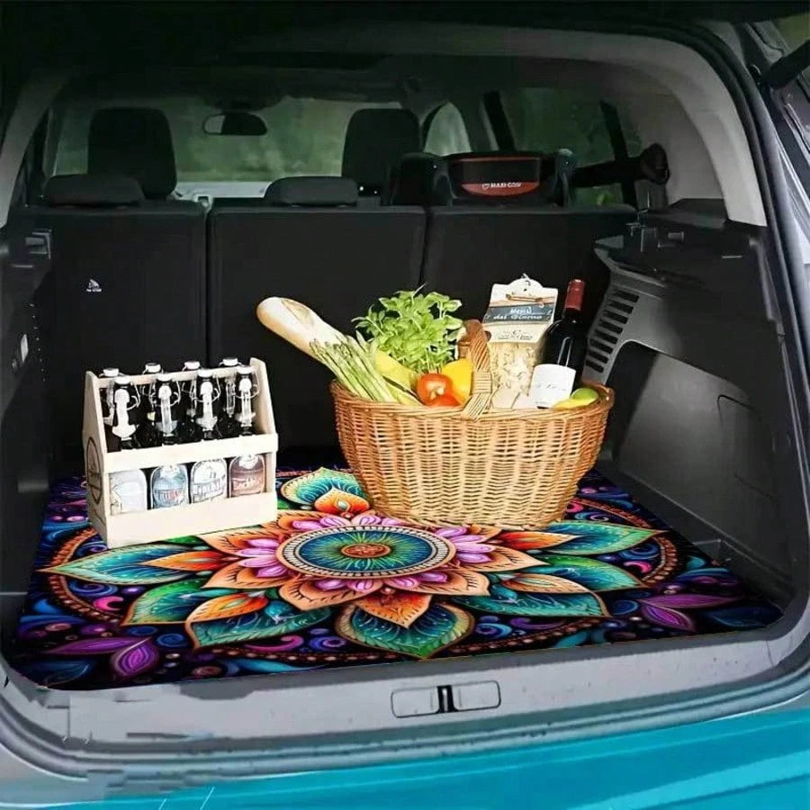 1pc Car Trunk Mat, Non-Slip, Wear-Resistant, Washable, Colorful Mandala Print Design, Universal, Car Interior Accessory. Gift For Friends And Family, Heat-Resistant, Summer Road Trips, Outdoor Camping
