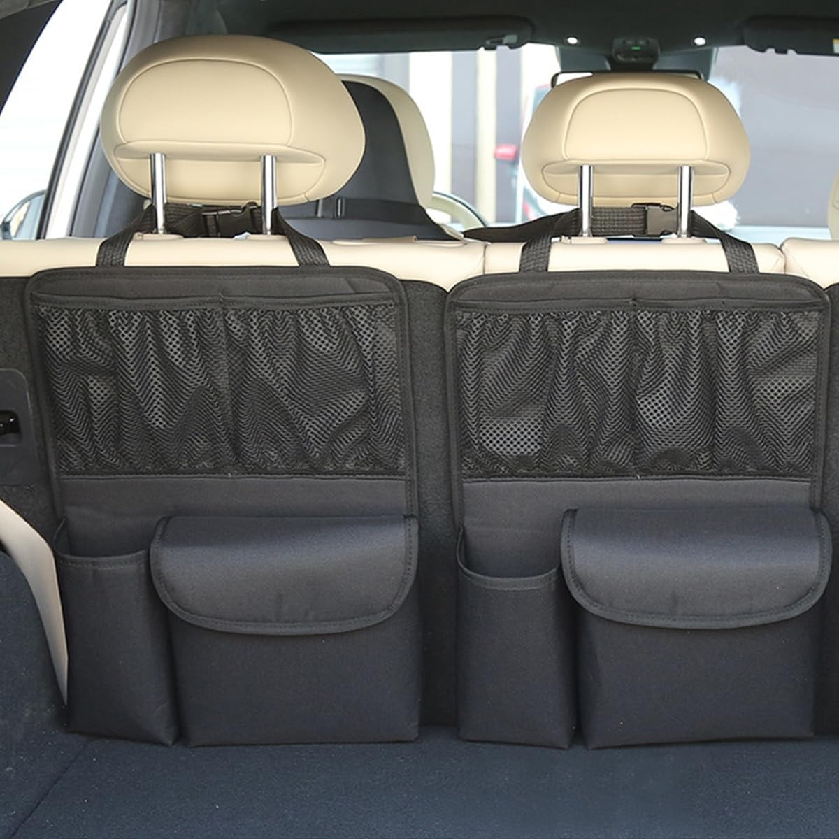 1pc Car Trunk Organizer, Detachable Vehicle Backseat Storage Bag With 4 Compartments, Large Capacity Back Seat Organization Hanger With Lids, Space Saving Universal Automotive Accessories