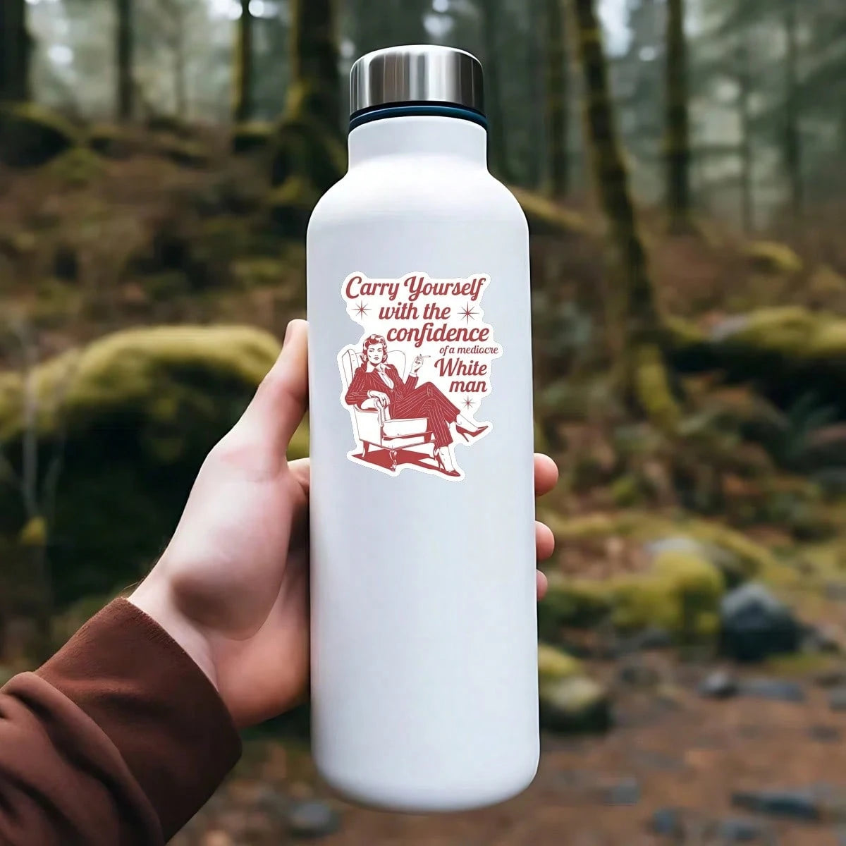 1PC Carry Yourself Confidence Sticker, Funny Vintage Lady Laptop Decal, Bold Quote Vinyl, Empowerment Gift, Waterproof Peel & Stick Water Bottle Sticker, Durable Retro Woman Tumbler Decal