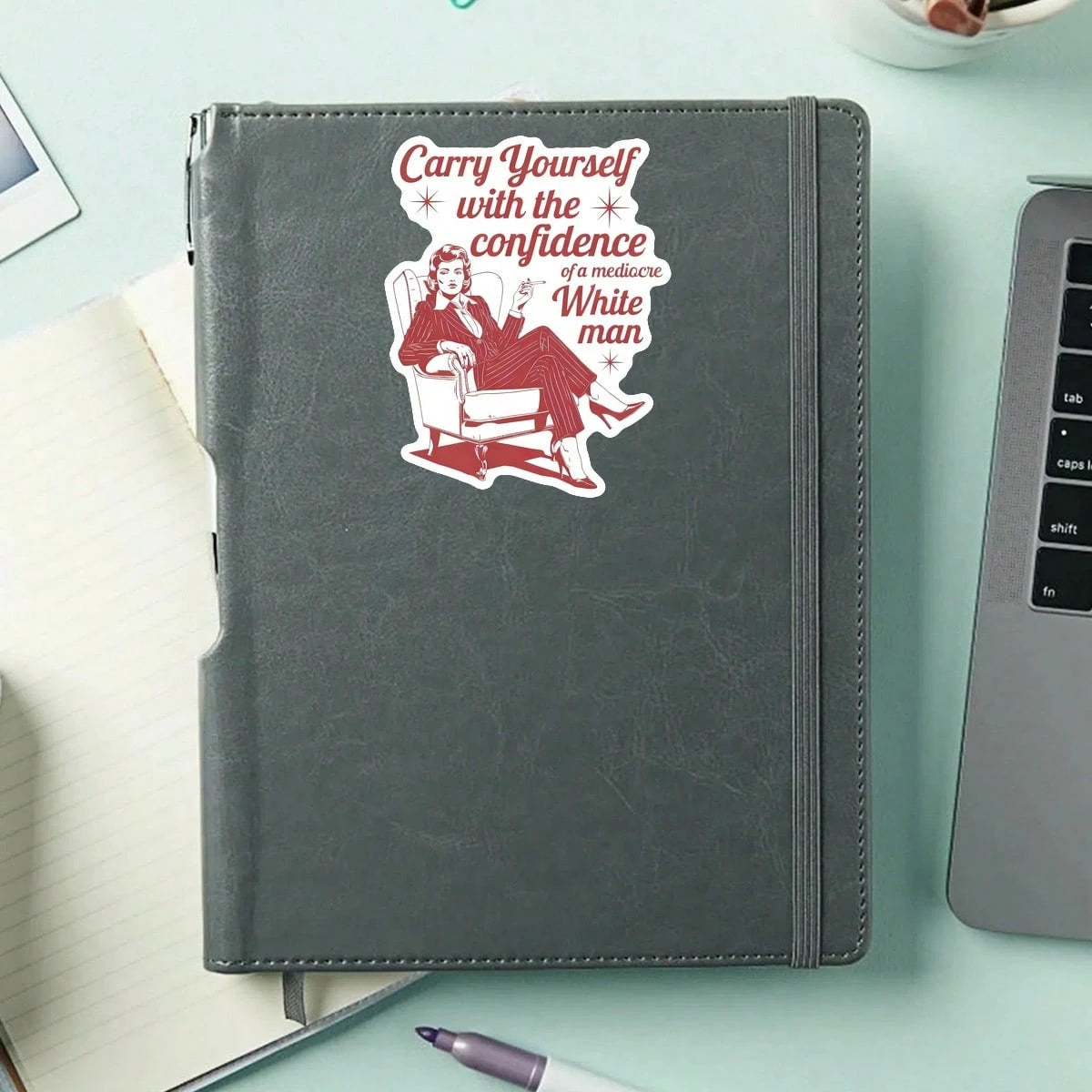 1PC Carry Yourself Confidence Sticker, Funny Vintage Lady Laptop Decal, Bold Quote Vinyl, Empowerment Gift, Waterproof Peel & Stick Water Bottle Sticker, Durable Retro Woman Tumbler Decal