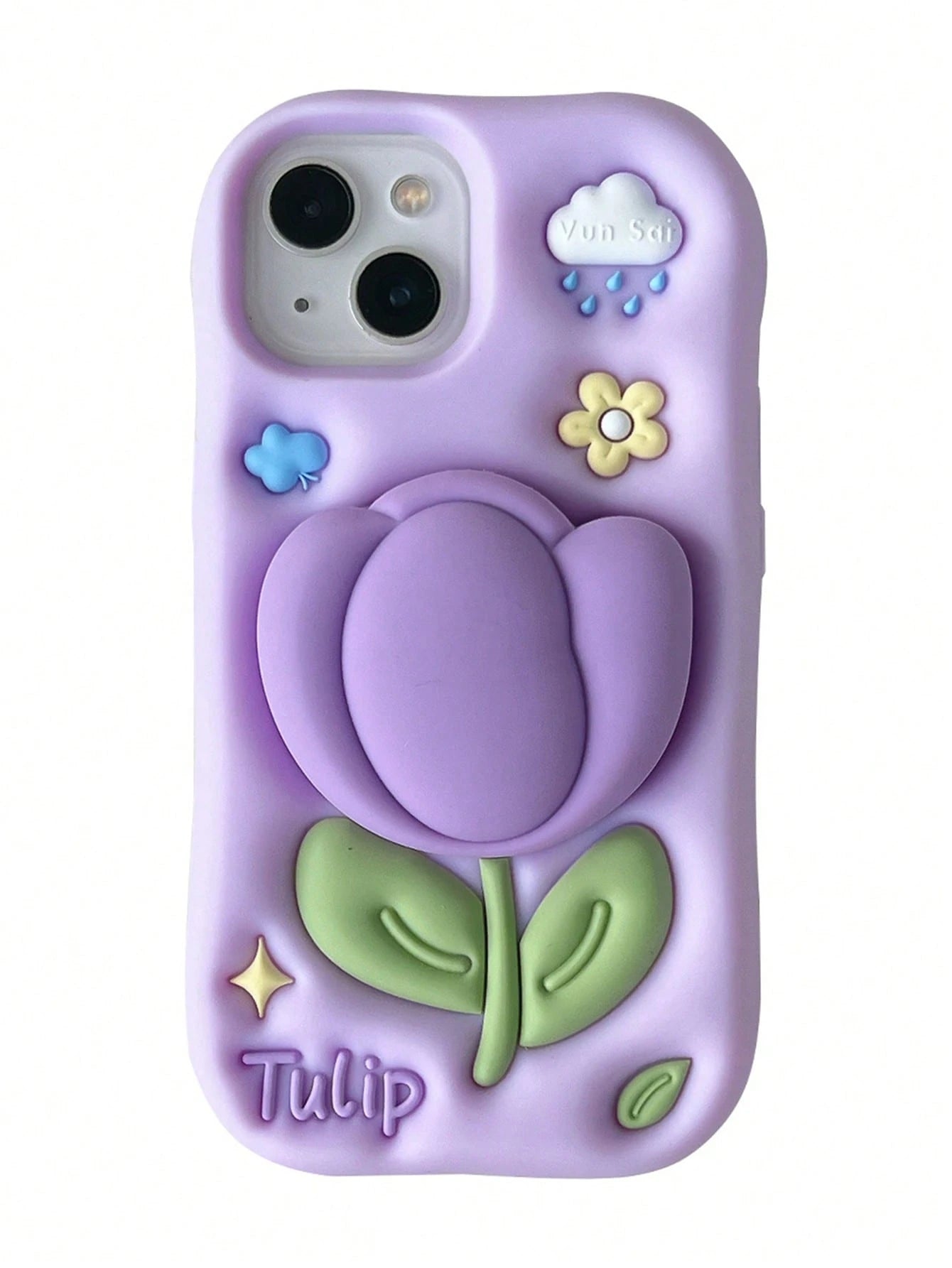 1pc Cartoon 3D Tulip Phone Stand Case Compatible With IPhone 17 16 15 14 13 12 11 Series, Anti-Drop Silicone Soft Shell, Highly Attractive Aesthetic Protective Case