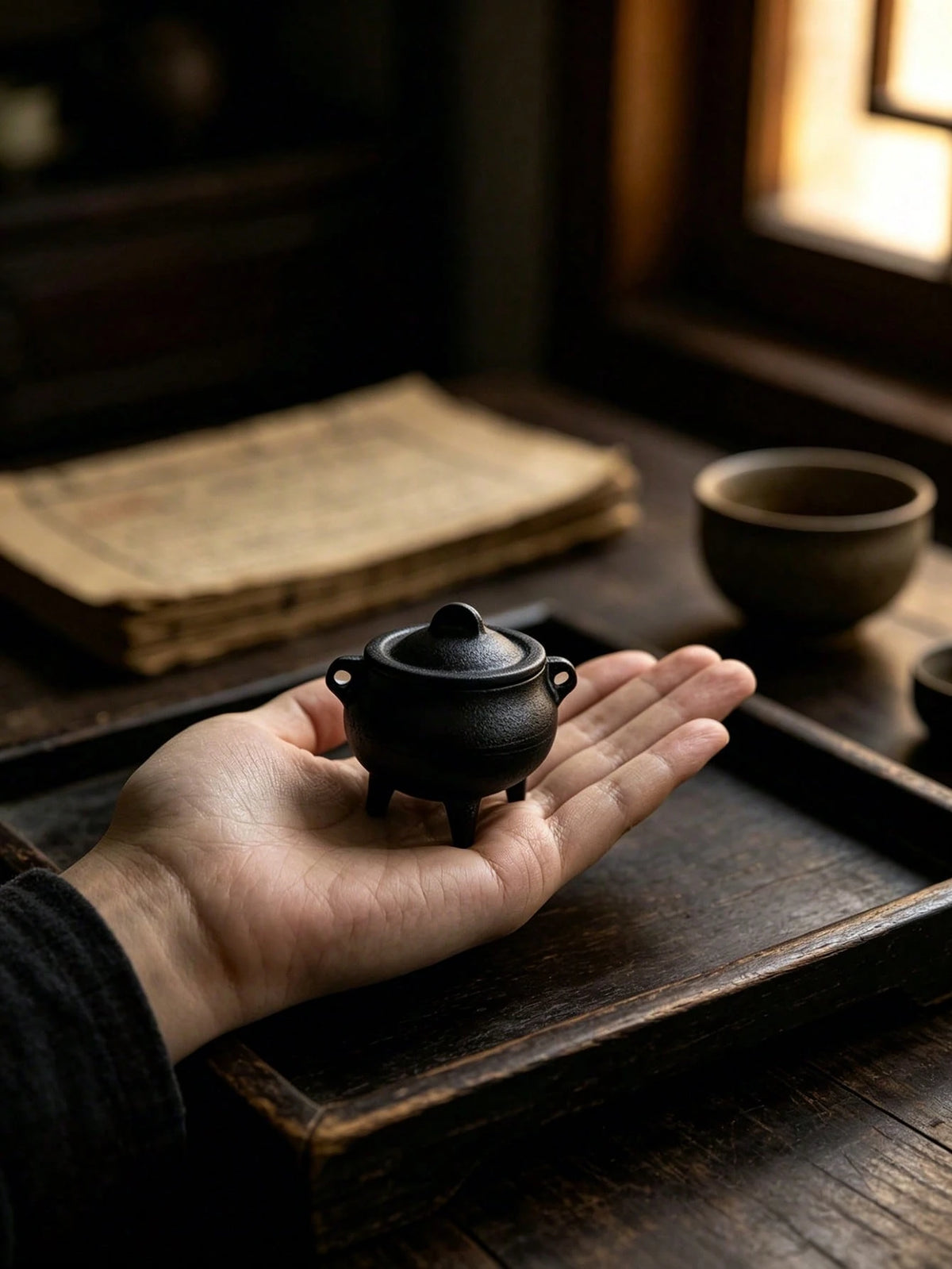 1pc Cast Iron Incense Burner With Lid, Three-Legged Sage And Palo Santo Incense Holder, Portable Meditation Purification Bowl, Home Space Purification, Vintage Desktop Decor Ritual Ornament, Suitable