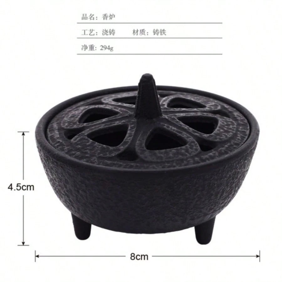 1pc Cast Iron Incense Burner With Lid, Three-Legged Sage And Palo Santo Incense Holder, Portable Meditation Purification Bowl, Home Space Purification, Vintage Desktop Decor Ritual Ornament, Suitable