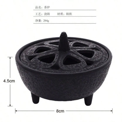 1pc Cast Iron Incense Burner With Lid, Three-Legged Sage And Palo Santo Incense Holder, Portable Meditation Purification Bowl, Home Space Purification, Vintage Desktop Decor Ritual Ornament, Suitable