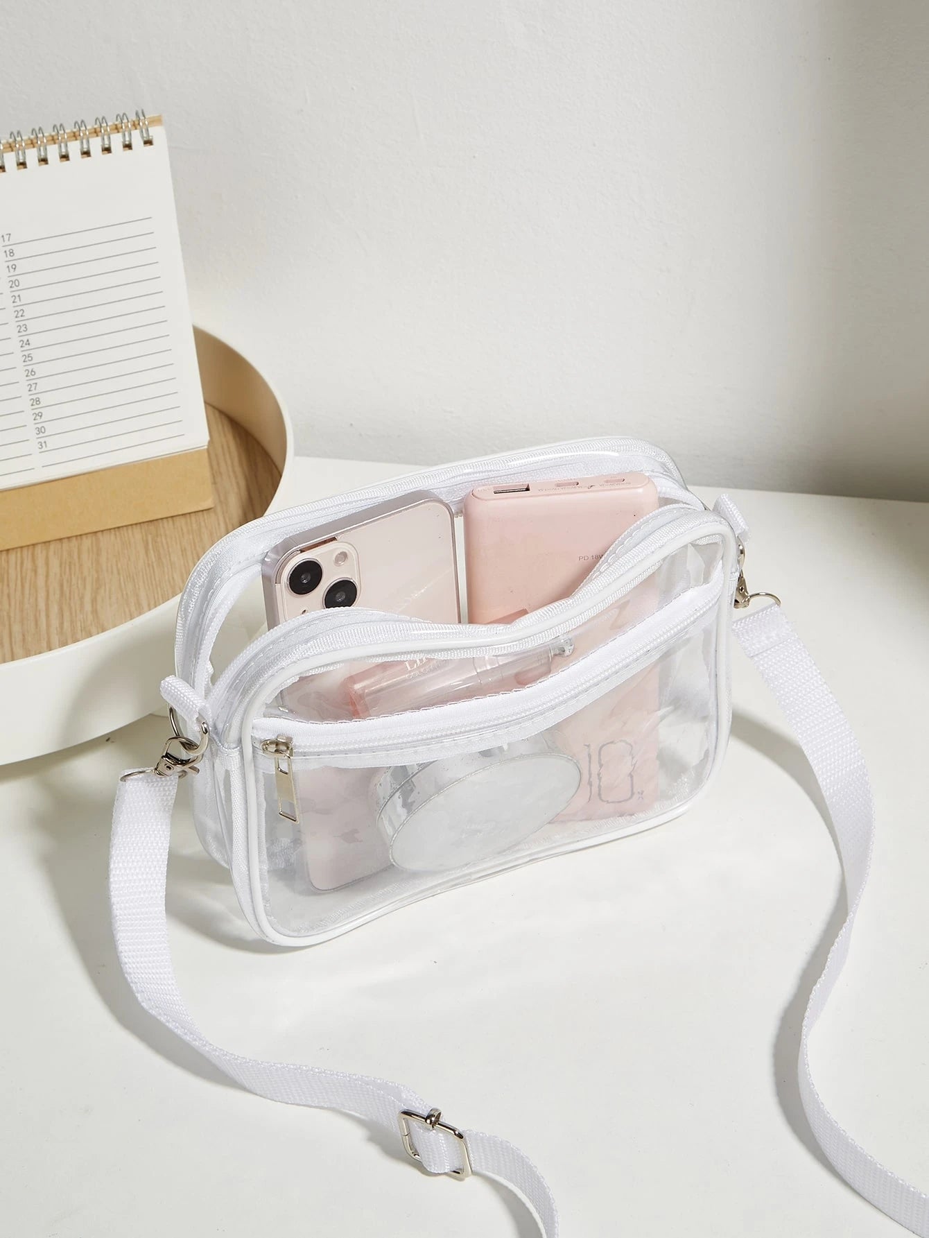 1PC Casual Fashionable PVC Transparent Shoulder Bag Suitable For Beach Concert Mini And Fashionable Pvc Zip Shoulder Bag Stadium Approved 12*12*6 Clear Transparent Purse Bag For Concerts Sports Events