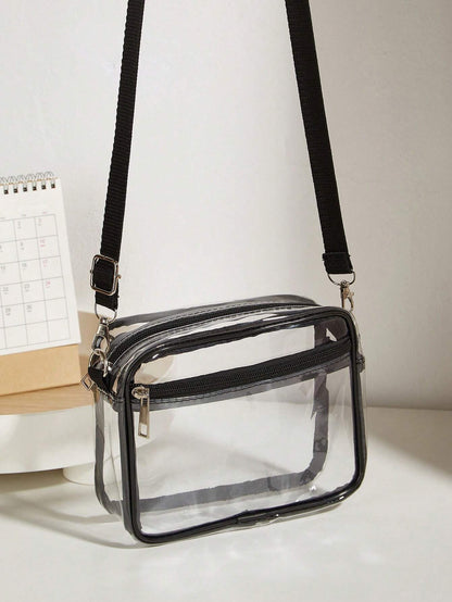 1PC Casual Fashionable PVC Transparent Shoulder Bag Suitable For Beach Concert Mini And Fashionable Pvc Zip Shoulder Bag Stadium Approved 12*12*6 Clear Transparent Purse Bag For Concerts Sports Events
