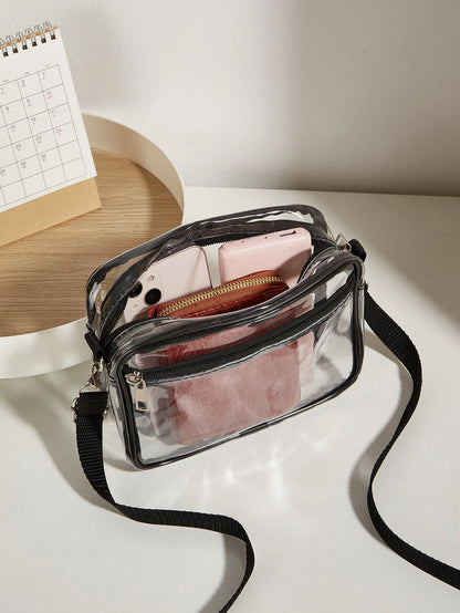 1PC Casual Fashionable PVC Transparent Shoulder Bag Suitable For Beach Concert Mini And Fashionable Pvc Zip Shoulder Bag Stadium Approved 12*12*6 Clear Transparent Purse Bag For Concerts Sports Events
