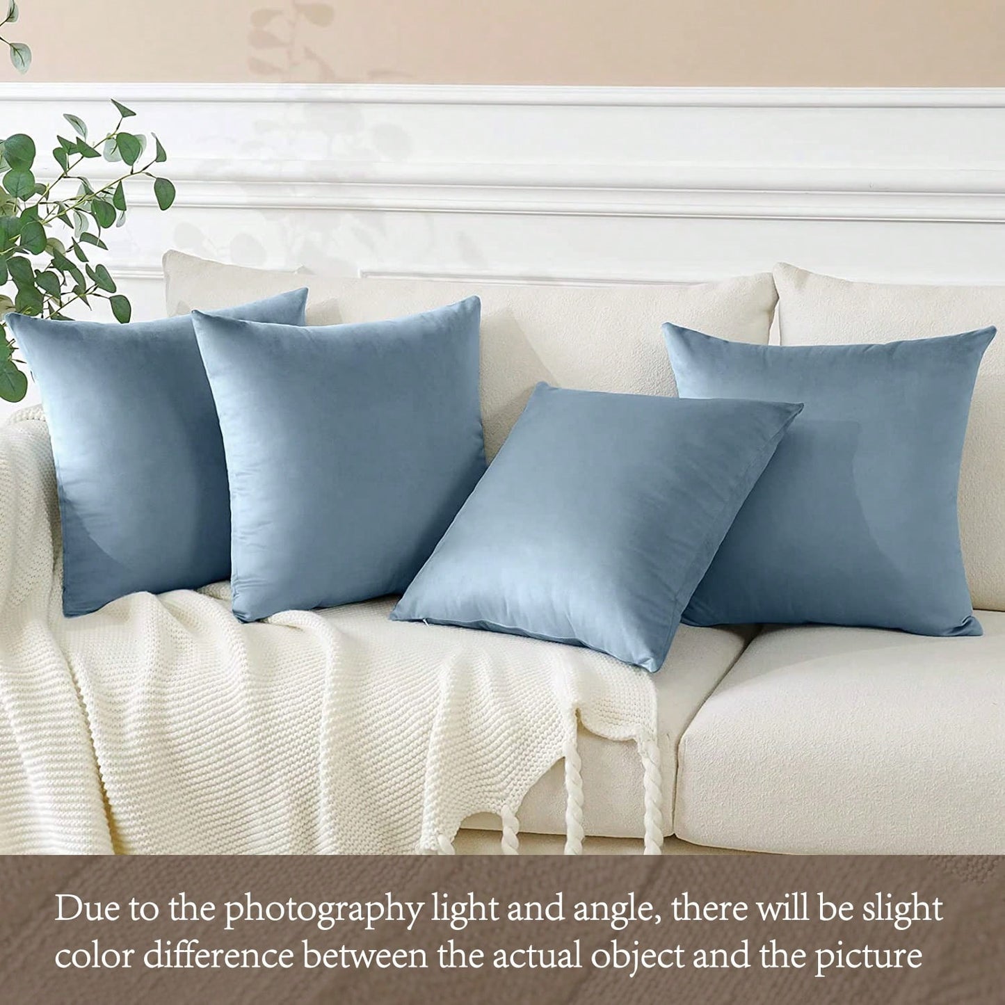 1pc Chemical Fiber Cushion Cover, Minimalist Lake Blue Decorative Throw Pillow Case Without Filler For Sofa