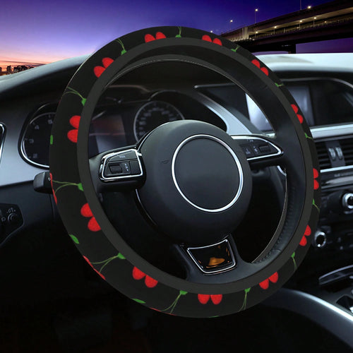 1pc Cherry Print Car Steering Wheel Cover, Waterproof, No Inner Ring, Protective Cover For Car Interior Steering Wheel, Suitable For All Seasons
