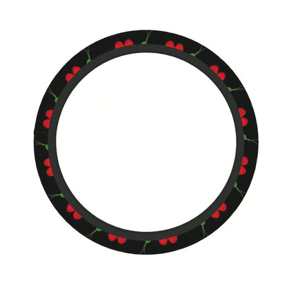 1pc Cherry Print Car Steering Wheel Cover, Waterproof, No Inner Ring, Protective Cover For Car Interior Steering Wheel, Suitable For All Seasons